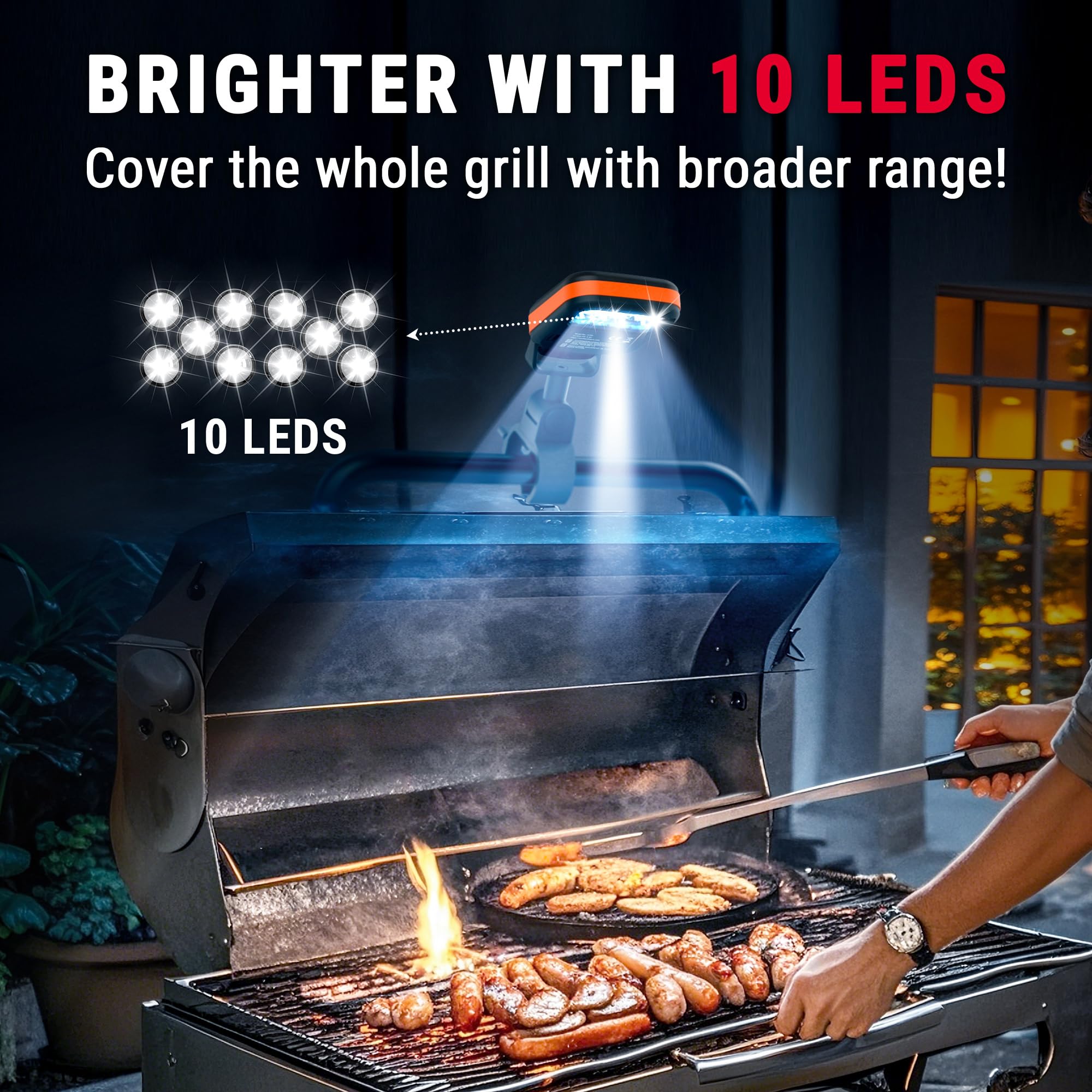 TempPro grill light showing 3 brightness levels for adaptable lighting while cooking.