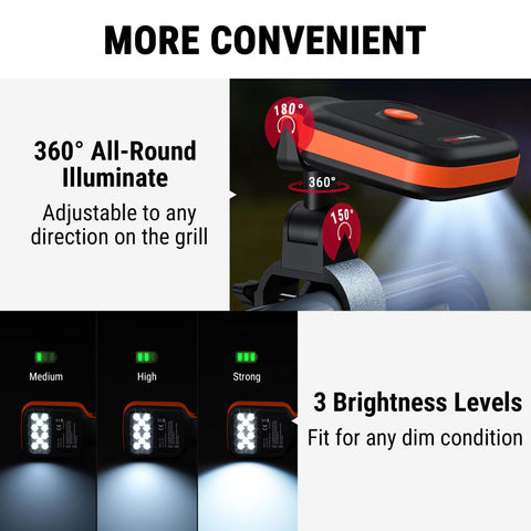 TempPro 360-degree adjustable grill light providing full visibility around the grill area.