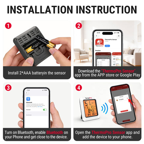 TempPro Hygrometer app control on a smartphone for remote monitoring.