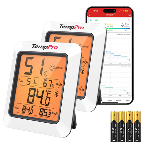 TempPro Hygrometer with backlit display showing clear readings in dim light.