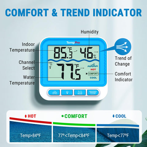 TempPro versatile thermometer for pool, hot tub, pond, or cold plunge.