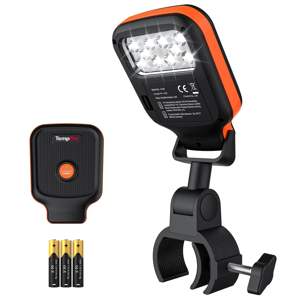 TempPro outdoor grill light with 10 LEDs for bright, even coverage during night grilling.