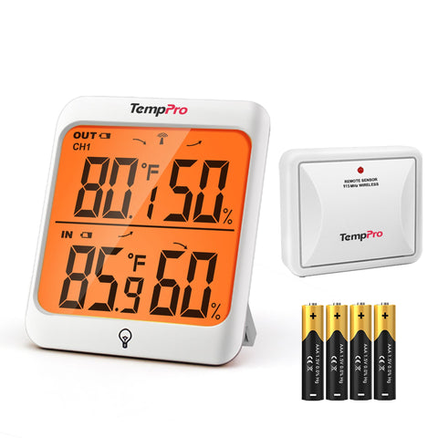 TempPro outdoor thermometer with remote sensor for flexible placement and quick readings.