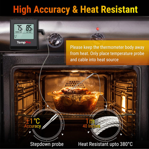 TempPro TP16 in-oven setup highlights reliable monitoring while cooking.