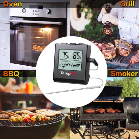 TempPro TP16 timer display illustrates countdown and countup features.