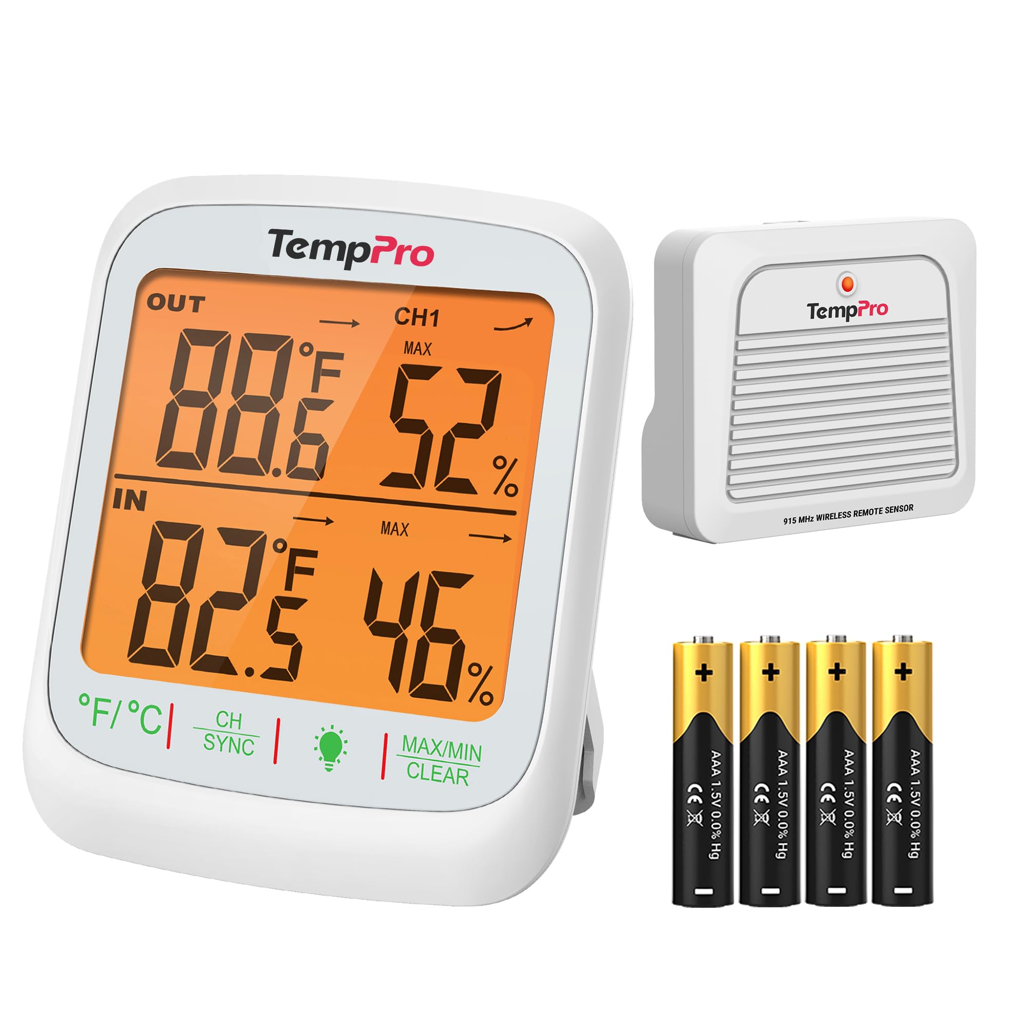 TempPro TP260B outdoor sensor with 1000 ft range for reliable patio monitoring.