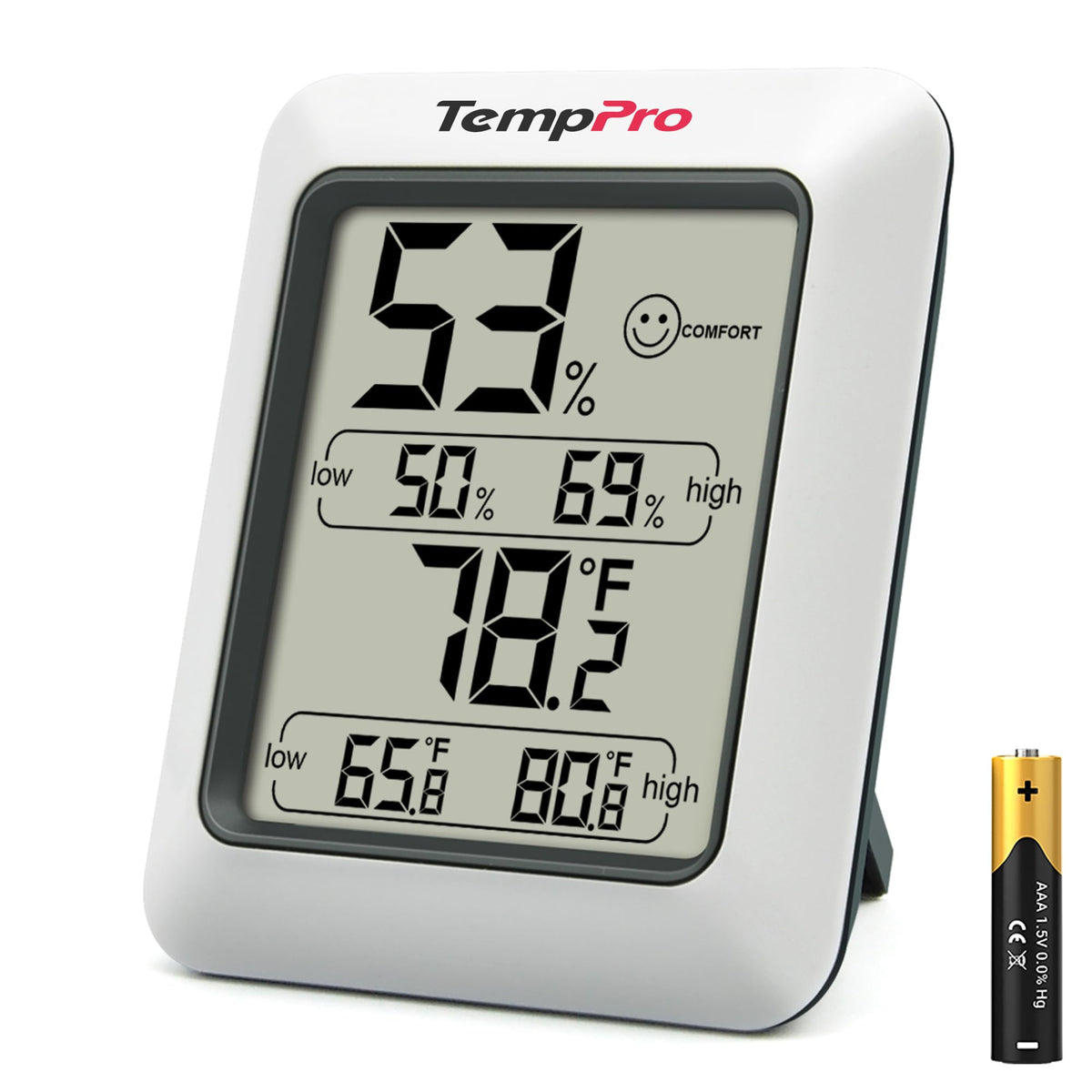 TempPro TP50 display shows humidity level for precise air awareness.