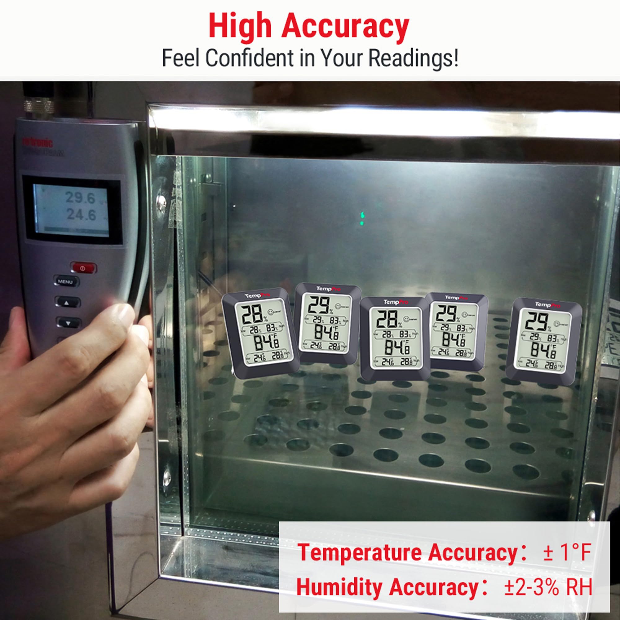 TempPro TP50W table stand and magnetic back fit on shelf or fridge.