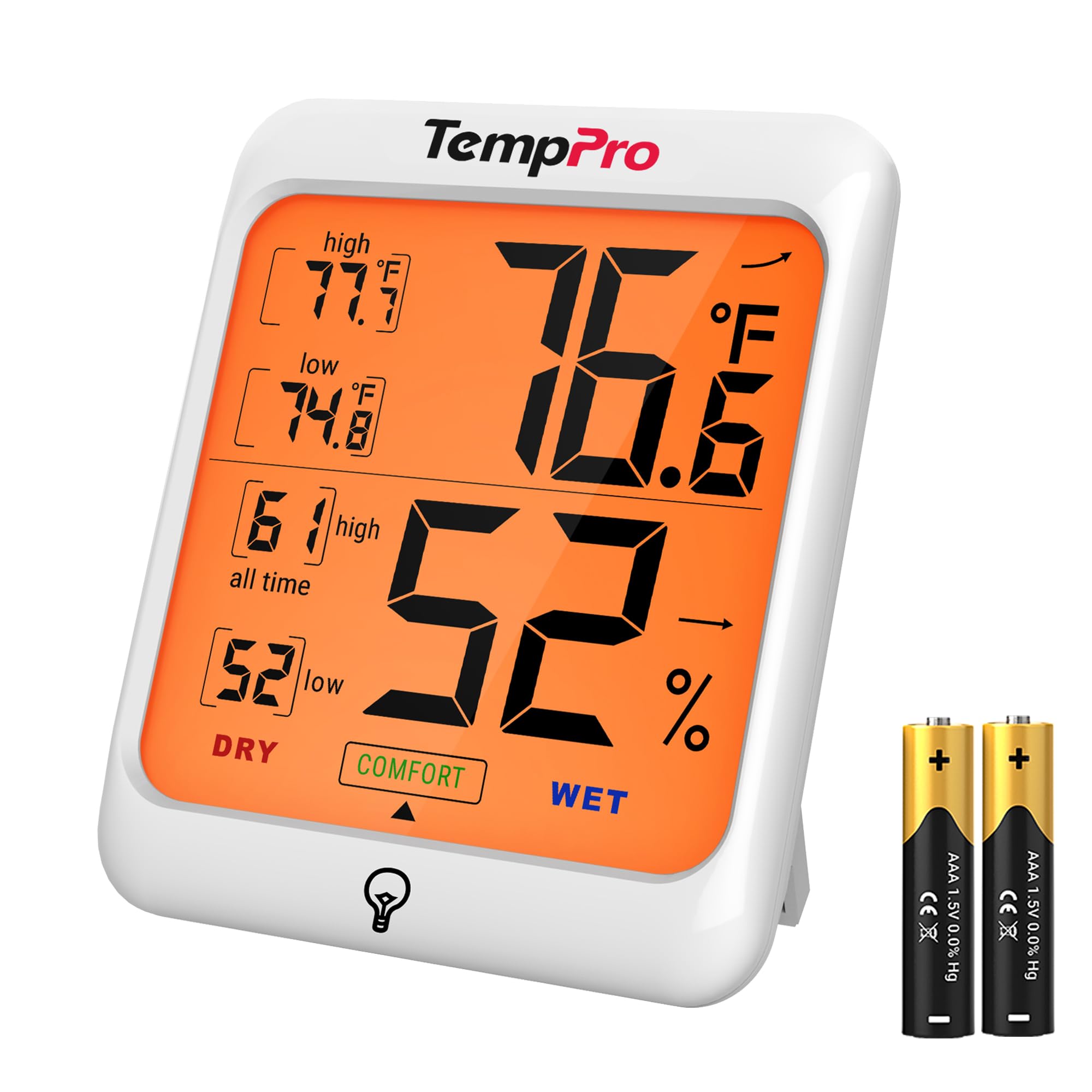 TempPro TP53 front display presents current temperature and humidity at a glance.