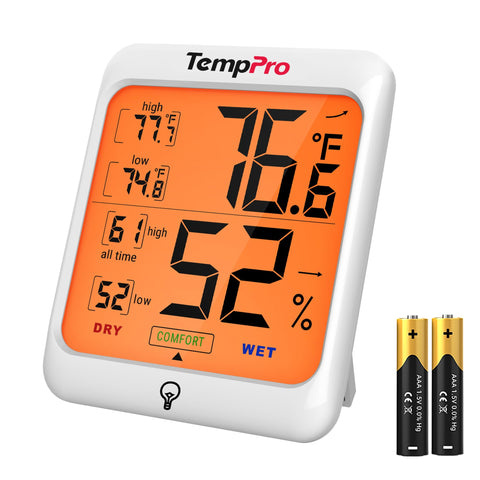 TempPro TP53 front display presents current temperature and humidity at a glance.