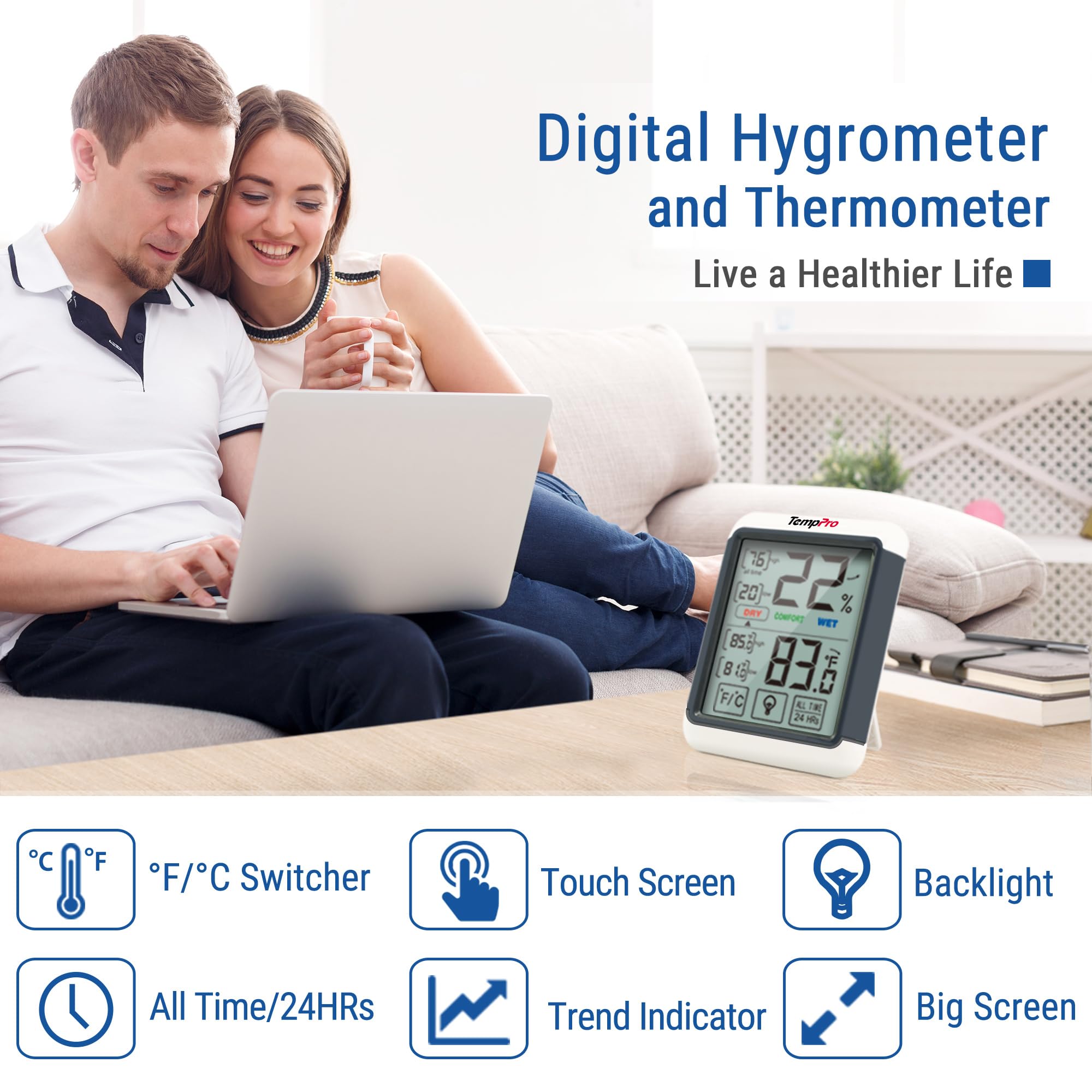 TempPro TP55 with front buttons enables easy operation without wall removal.