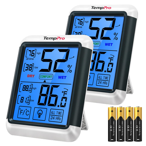 TempPro TP55 front display shows current temperature and humidity at a glance.