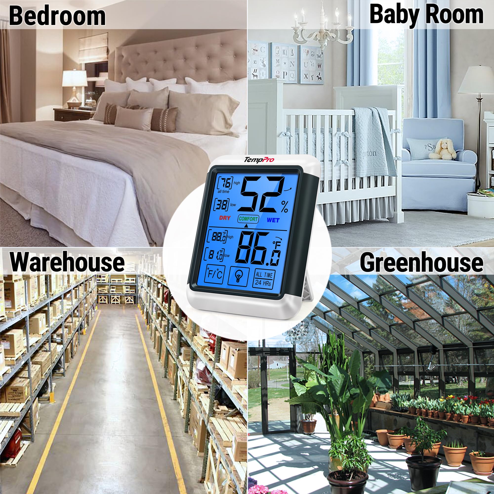 TempPro TP55 placement options include tabletop, wall mount, and magnetic attachment.