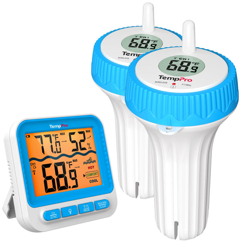 TempPro waterproof wireless pool thermometer with precise readings for outdoor pools.