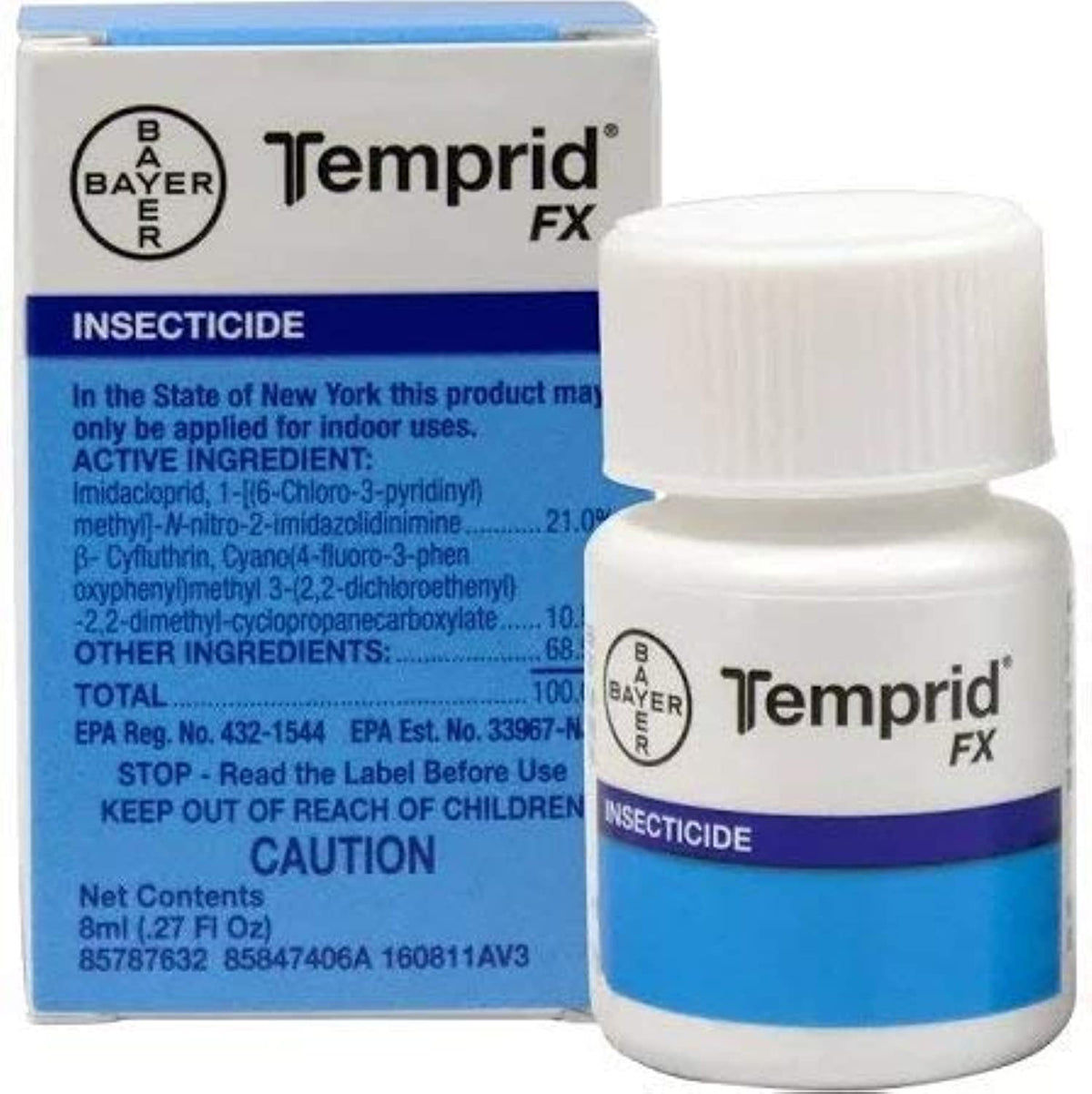 Temprid FX bottle label highlights dual-action formula for broad pest control.