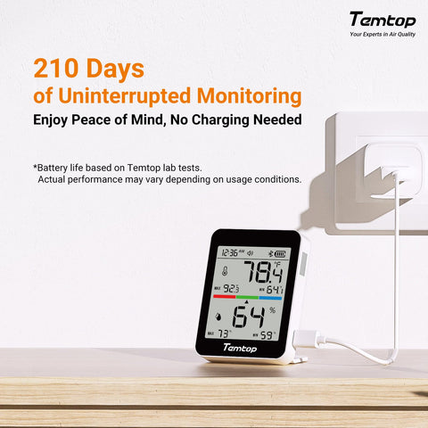 Temtop T1 history data export lets you review nearly 100 days of trends.