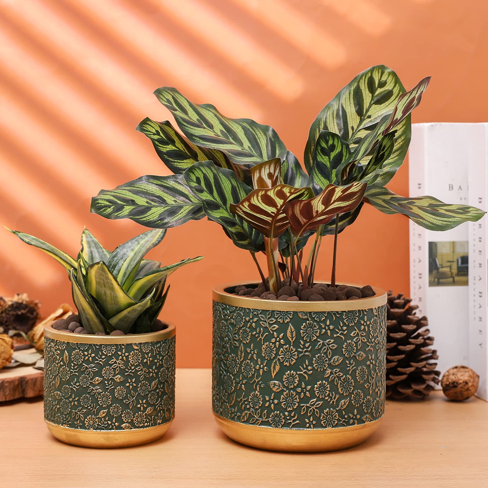 Ten-stone planter with cushion feet protects surfaces and prevents staining