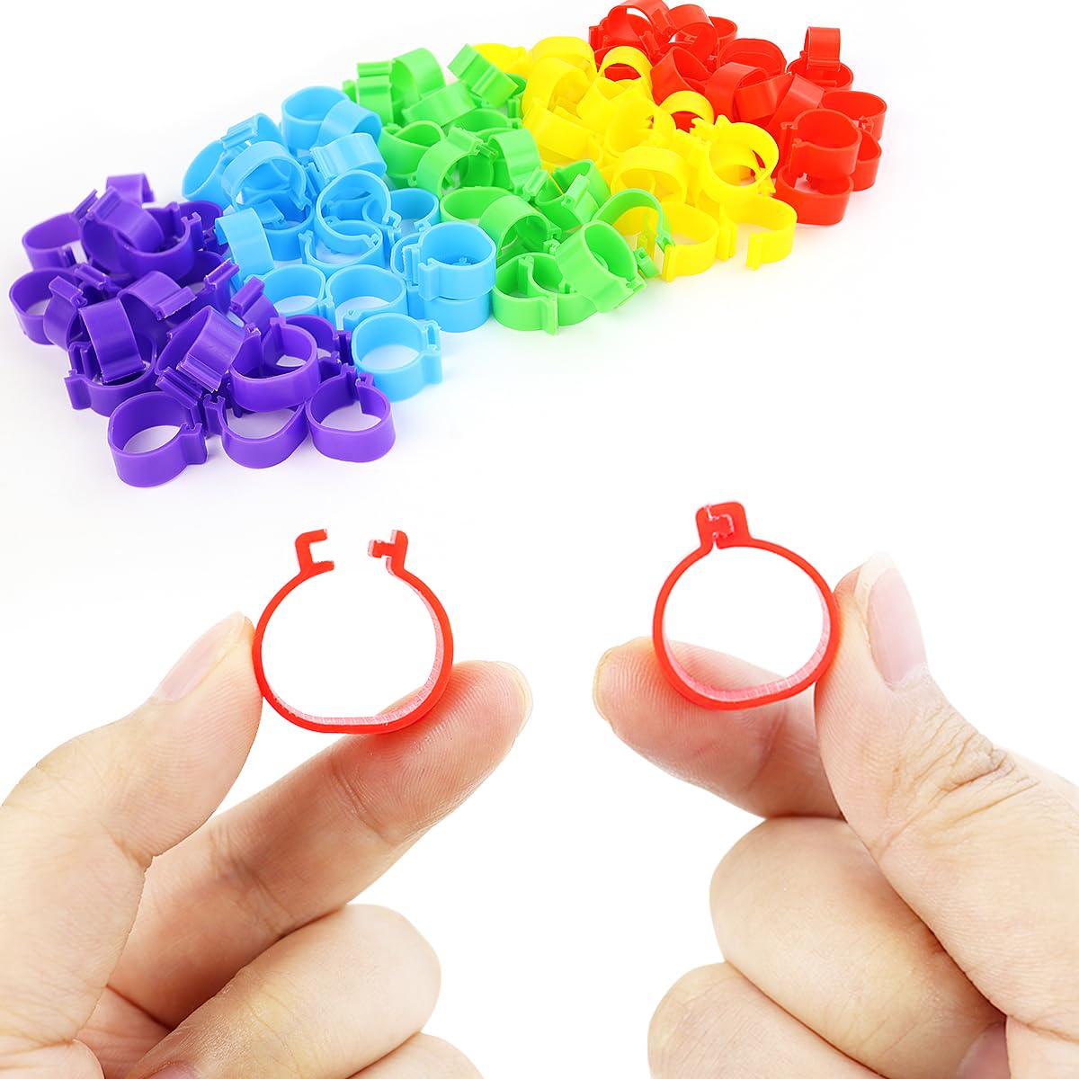 Tenalleys pack of 100 leg rings for versatile poultry management.