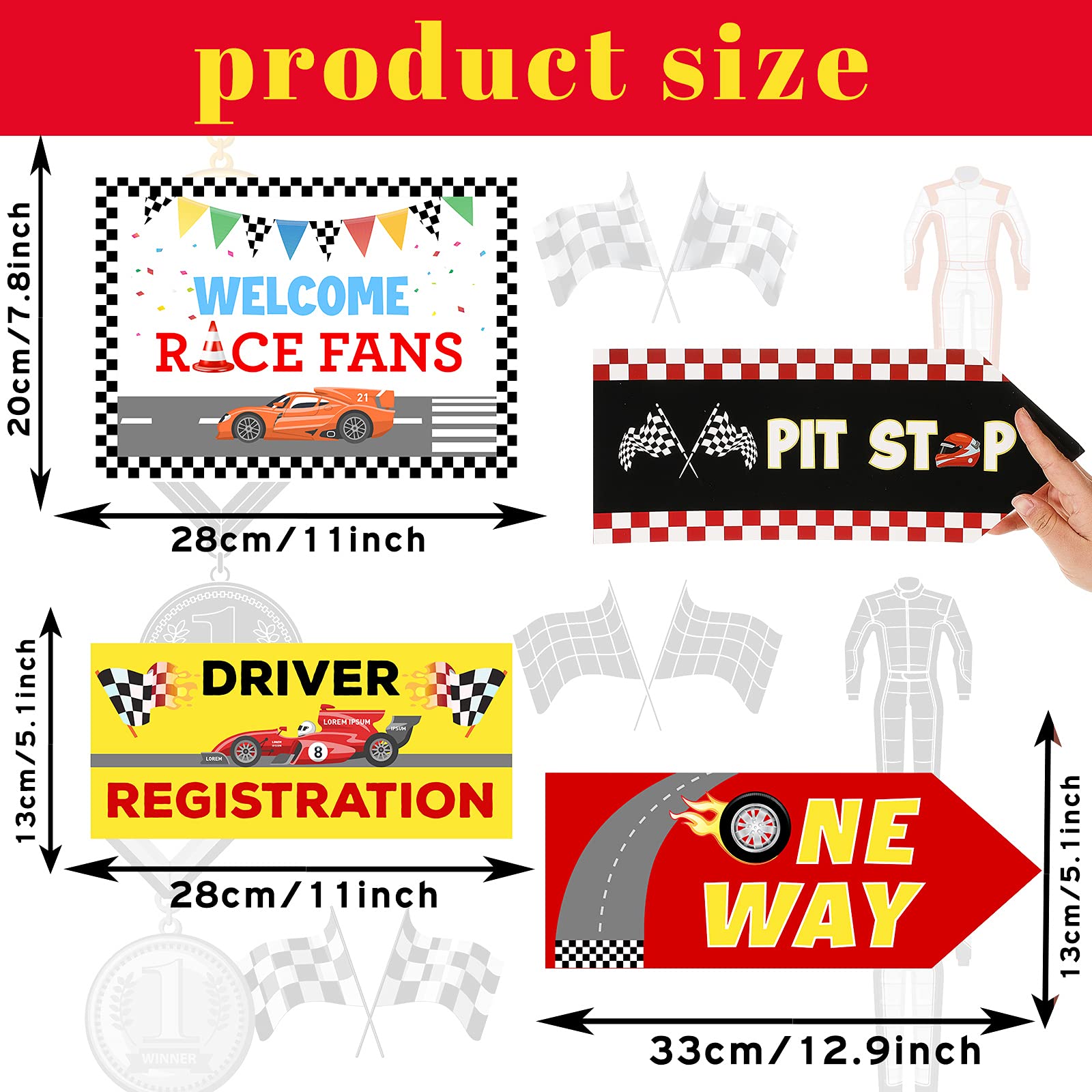 Tenare race car sign decor brings bright colors to yard and porch.