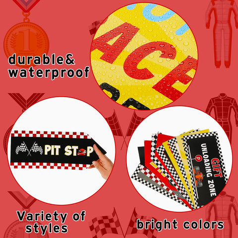 Tenare race car sign decor features durable cardstock you can reuse.