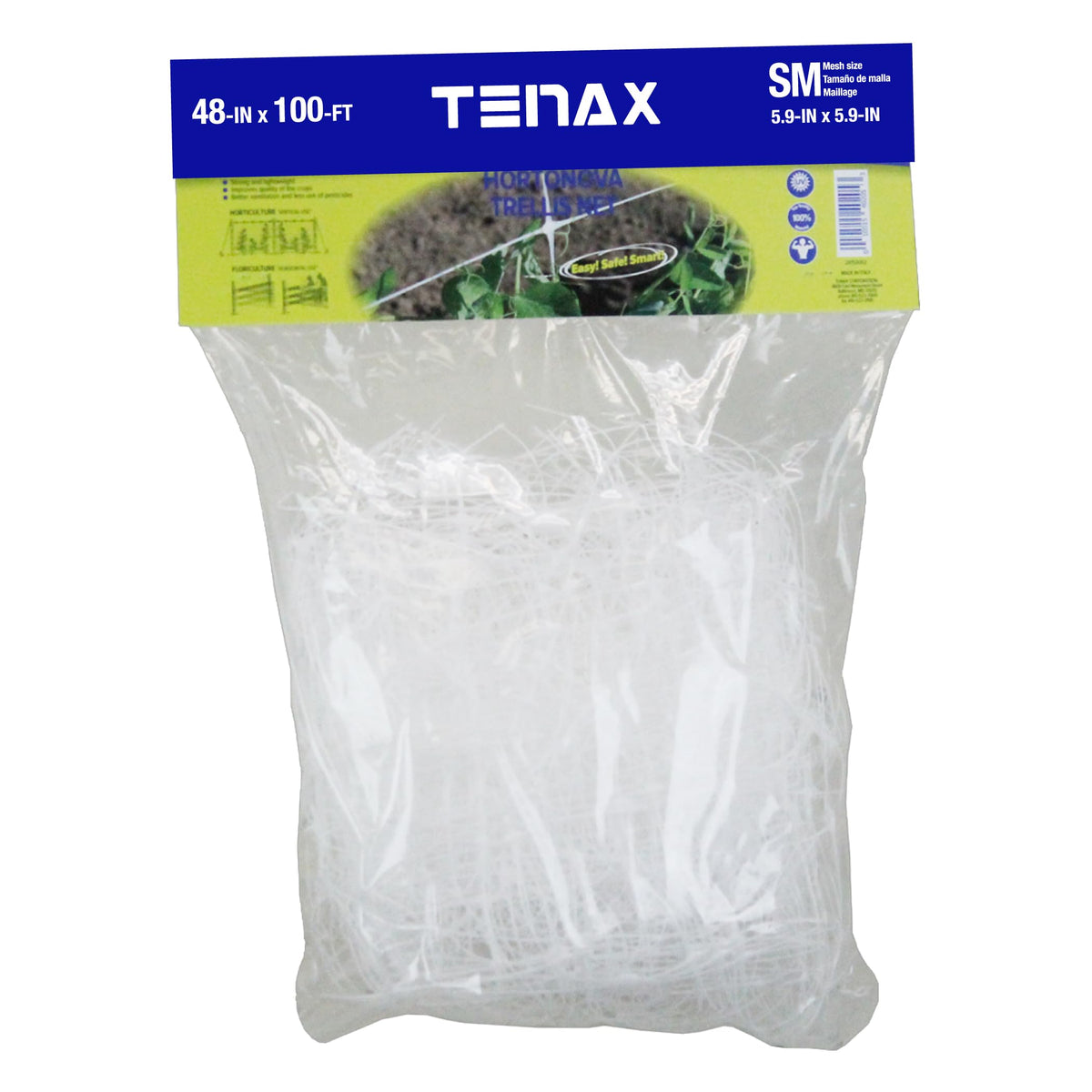 Tenax Hortonova net 48in white roll ideal for quick garden trellis setup.