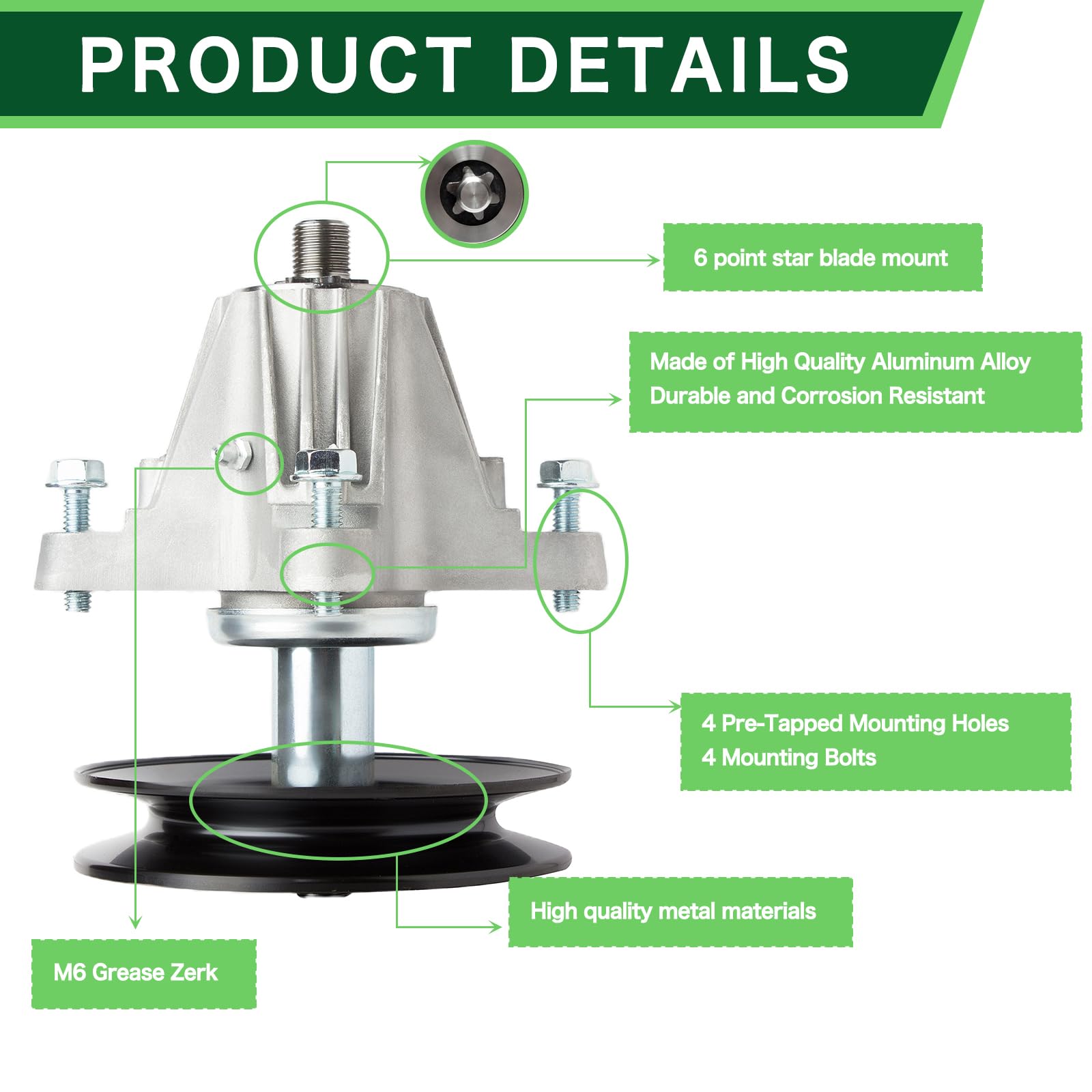TENGMUJX spindle assembly features four mounting bolts for easy at-home installation