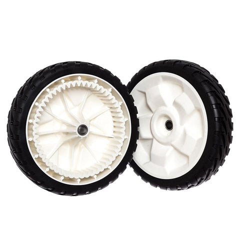 TENGMUJX front-drive 8in wheels set for Toro mowers, ready for installation.