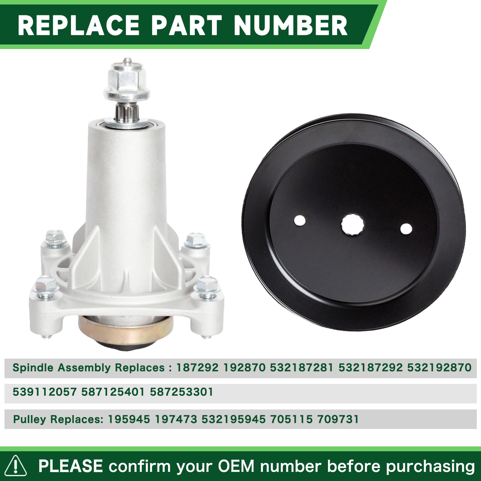 TENGMUJX spindle assembly compatible Husqvarna view highlights broad deck compatibility