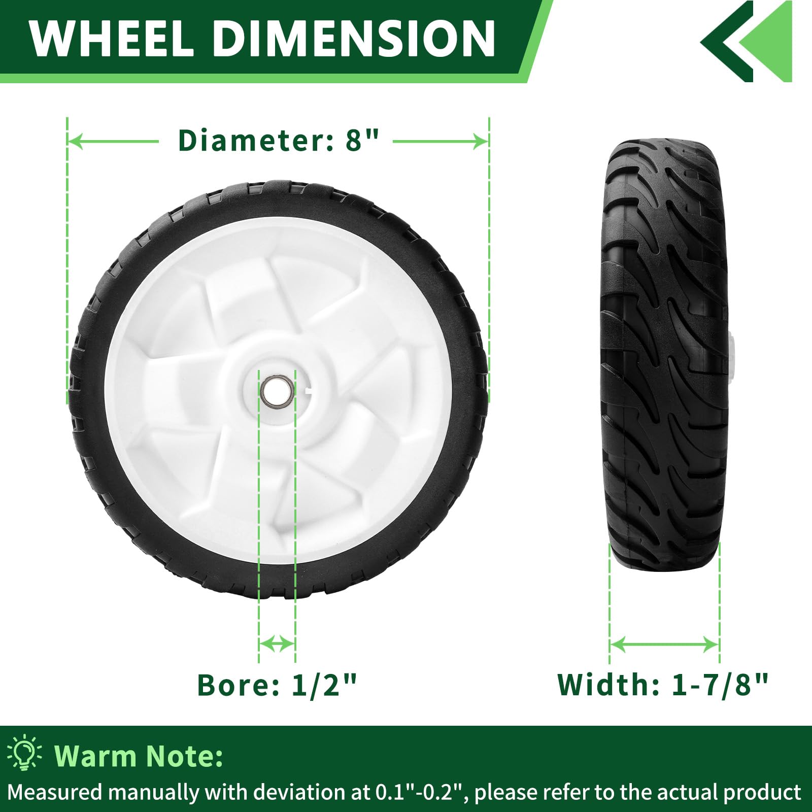 TENGMUJX Toro-compatible 8in wheels improving mower performance.