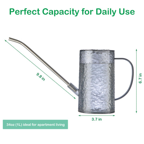 Tennedriv Green compact 34oz watering can fits windowsills for easy care.
