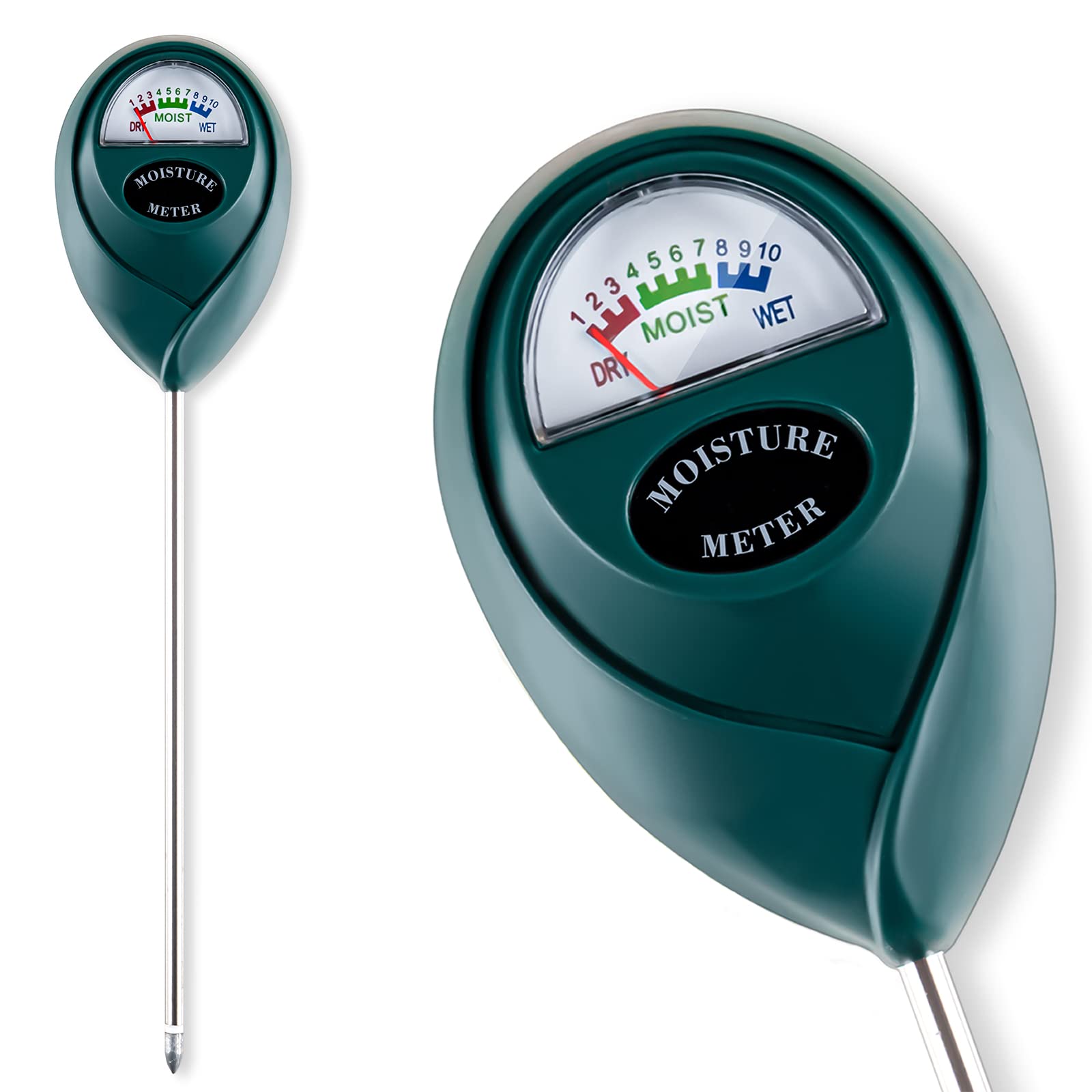 Tennedriv Green soil moisture meter in soil helps guide watering for houseplants.