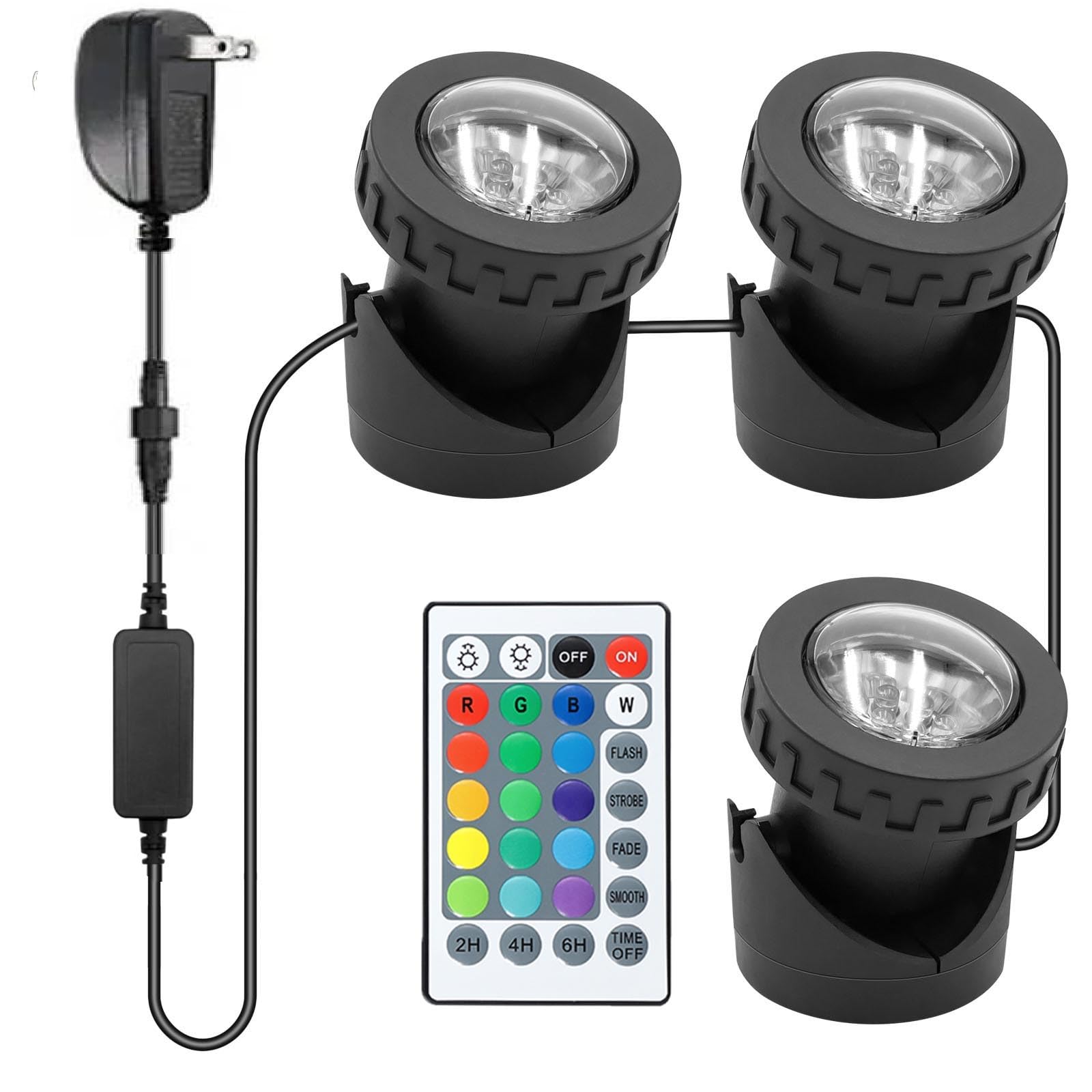 TENSUL colored pond lights 3-pack underwater setup for nighttime water features.
