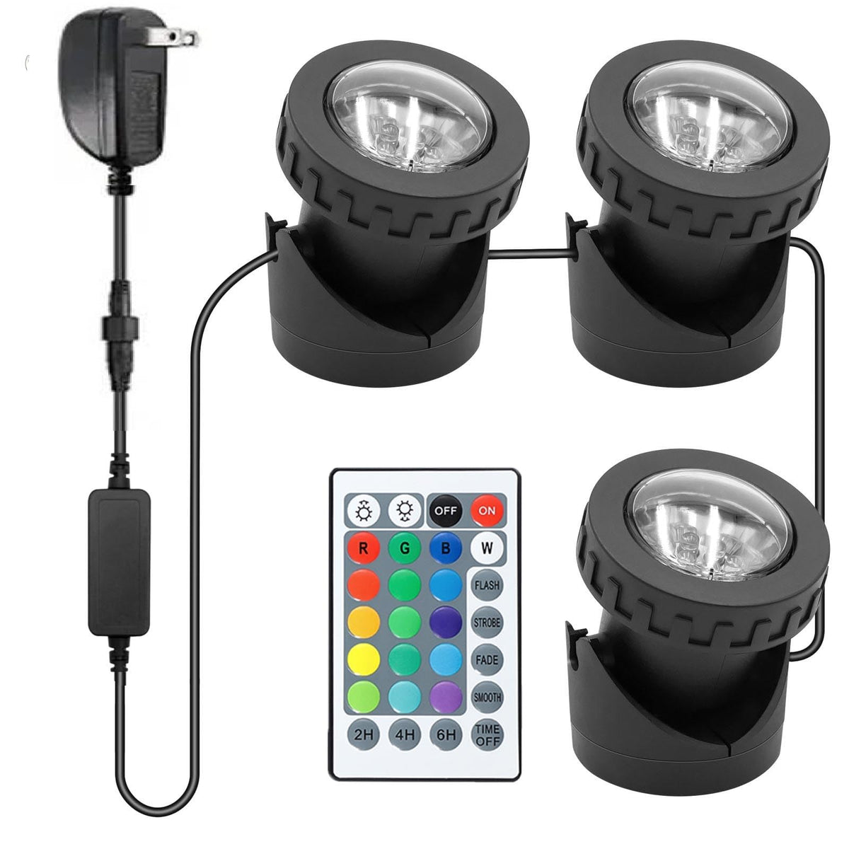 TENSUL colored pond lights 3-pack underwater setup for nighttime water features.