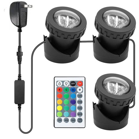 TENSUL colored pond lights 3-pack underwater setup for nighttime water features.