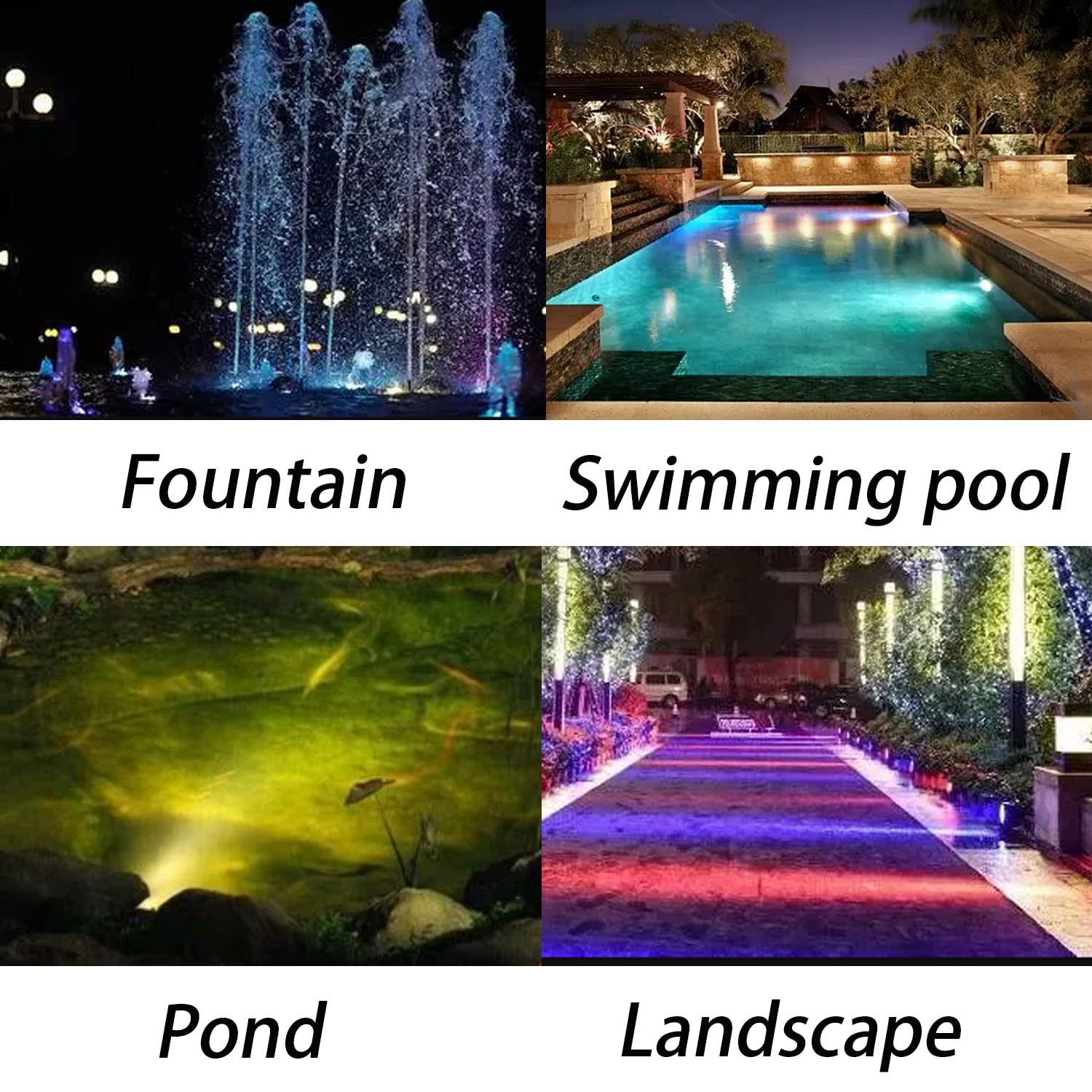 TENSUL fountain and garden landscape light enhances water features.