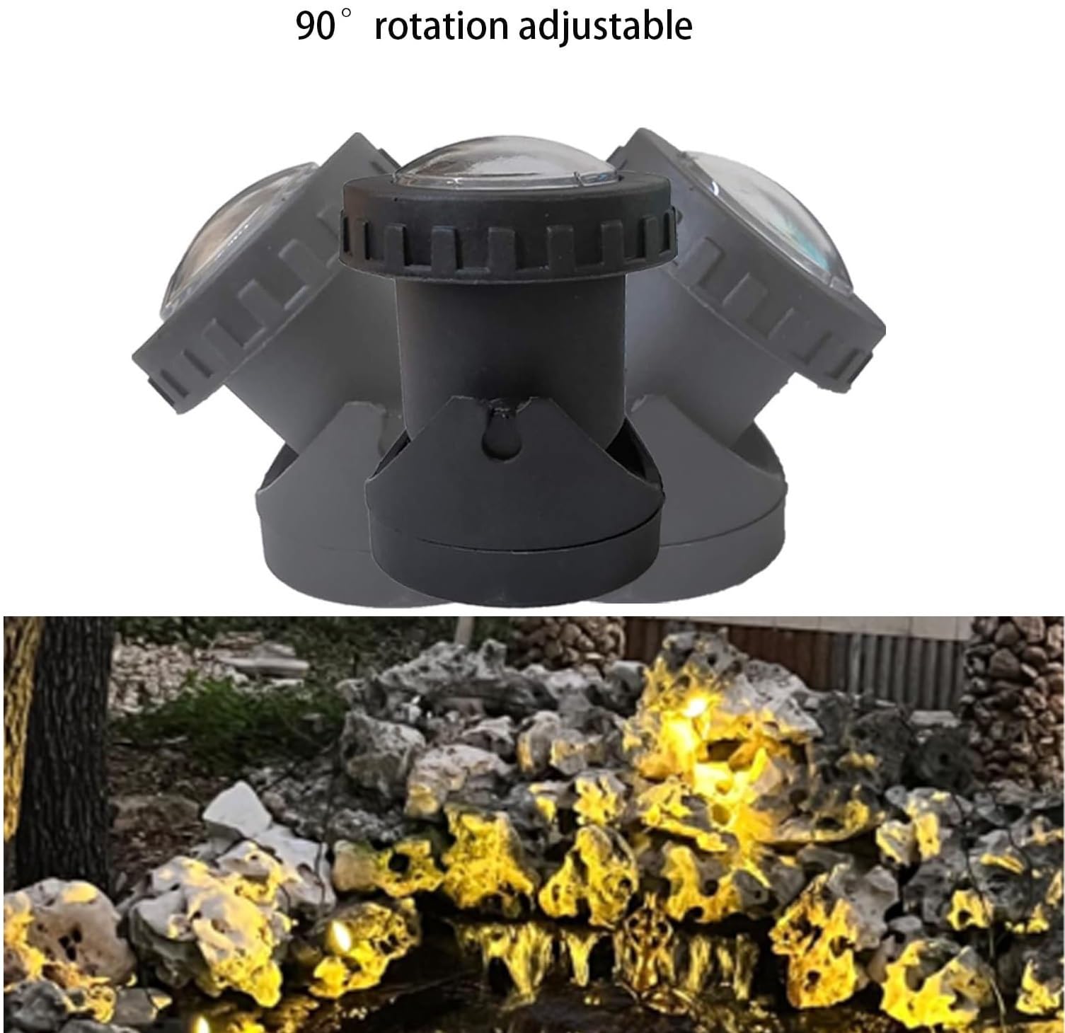 TENSUL two-in-one pond light with dual adjustable heads on a single wire.