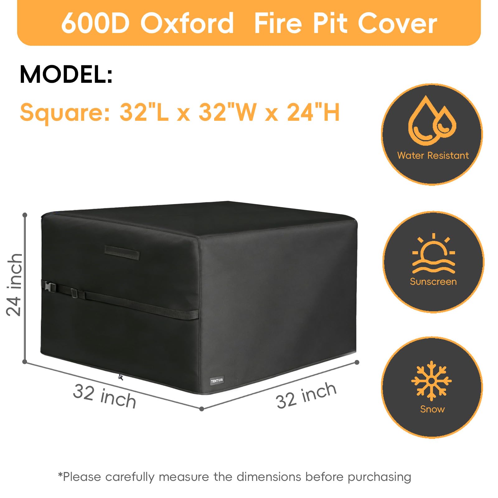 Tentvia square fire pit cover with drawstring seals fit against windy conditions.