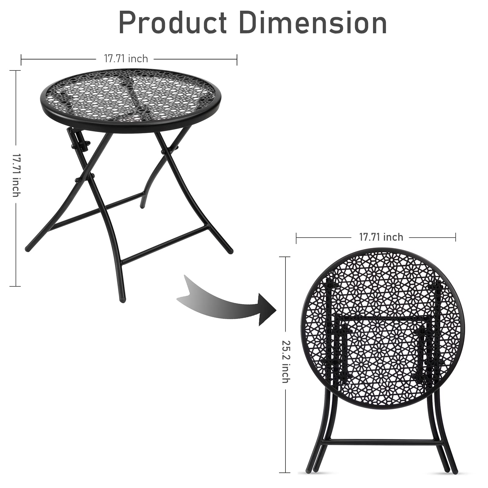 TeoKJ black nightstand-style table with sturdy crossed legs for outdoor durability