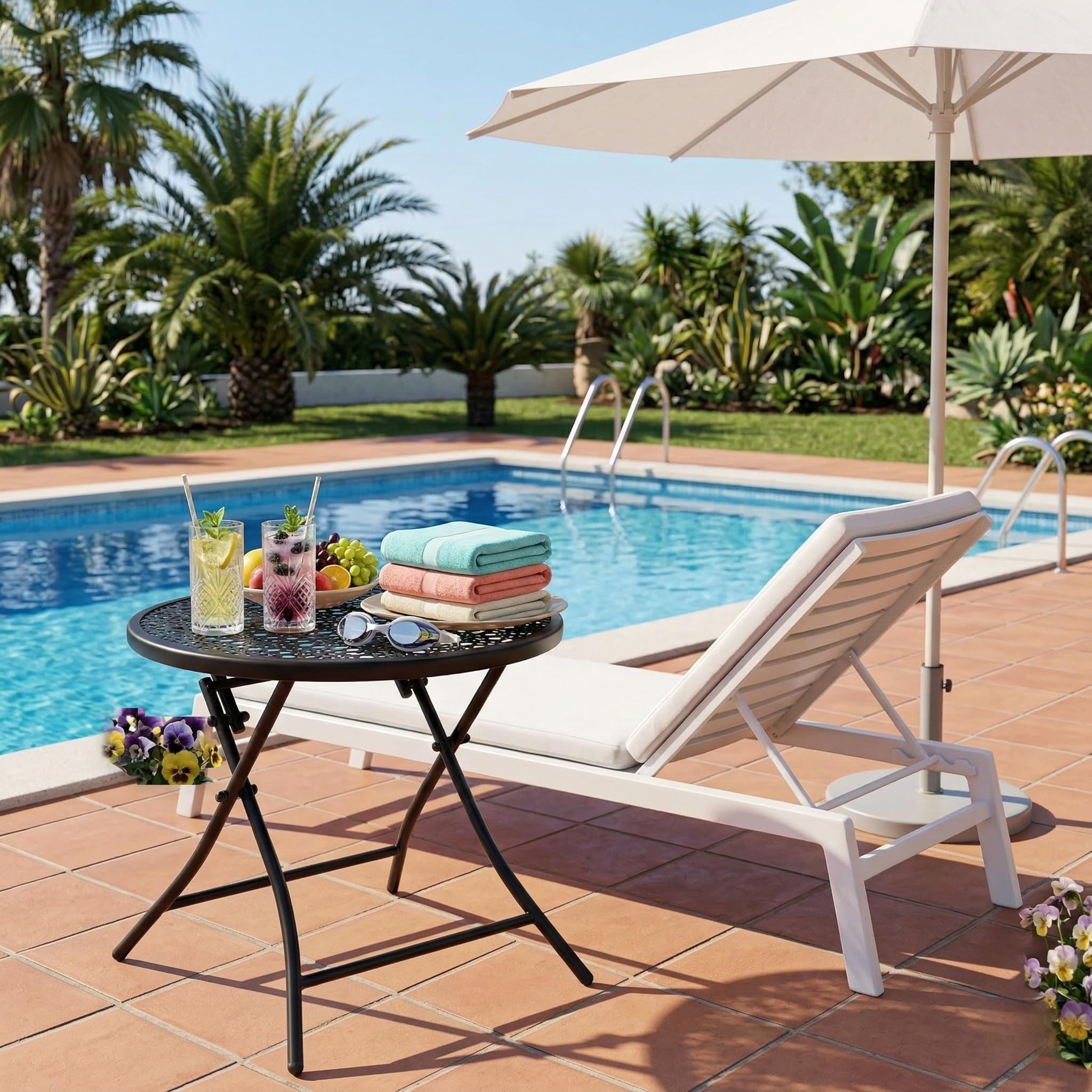 TeoKJ round metal patio table, compact and easy to store