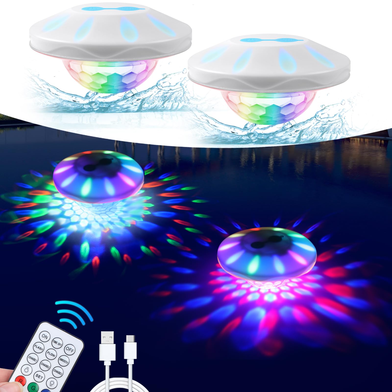 TEPENAR rechargeable floating pool light with remote for easy ambiance.
