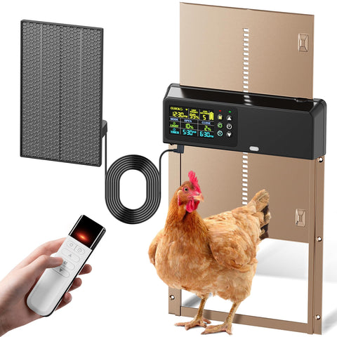 Tephrotrak automatic coop door with solar panel ensuring secure access for your flock.