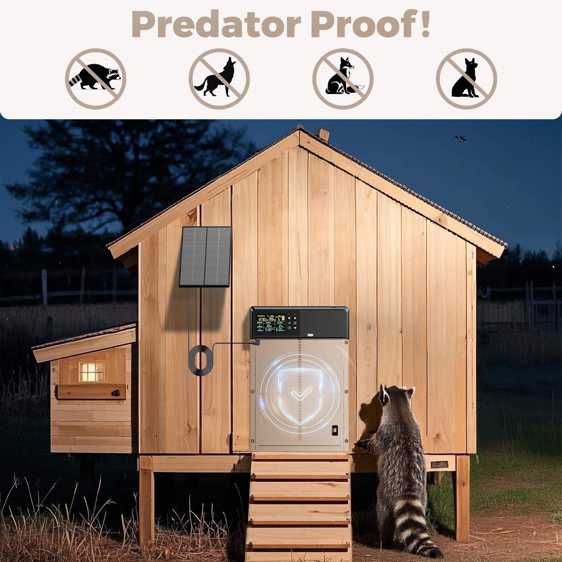 Tephrotrak heavy-duty aluminum door protects your coop against curious predators.