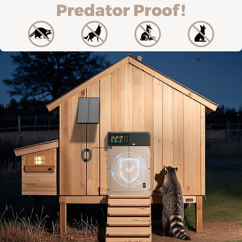Tephrotrak heavy-duty aluminum door protects your coop against curious predators.