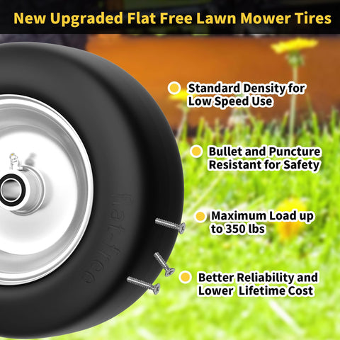 TEPU 11x4-5 flat-free tire in use on a lawn mower.