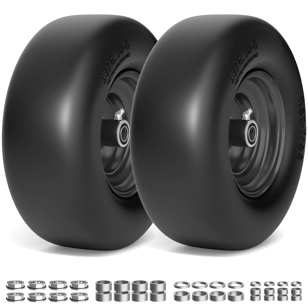 TEPU 13x6.50-6 front-flat-free tire close-up with precise fit for stable steering