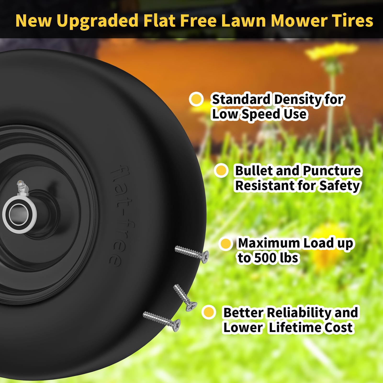 TEPU smooth-tread lawn mower tire reduces turf damage during mowing
