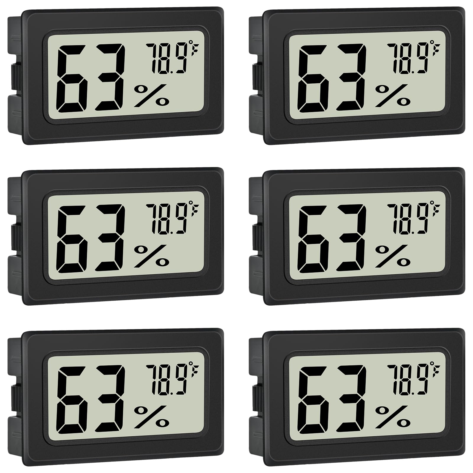 TeqyAqs six-pack humidity meters with probe and display for precise indoor monitoring.