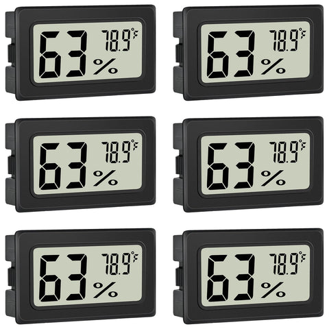 TeqyAqs six-pack humidity meters with probe and display for precise indoor monitoring.