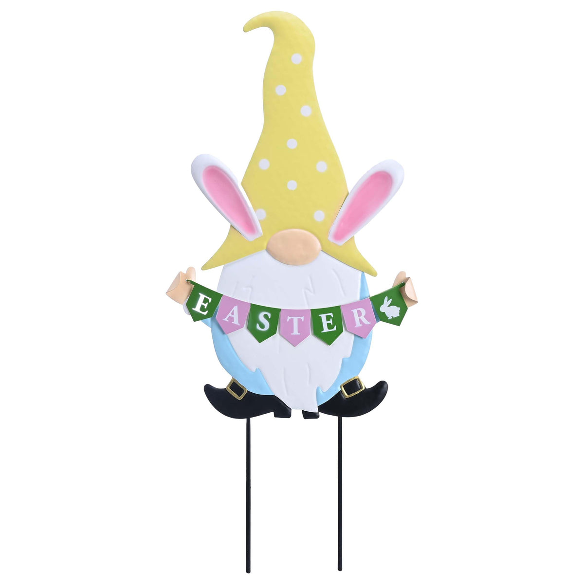 TERESA'S COLLECTIONS Easter gnome stake pink hat greets guests in outdoor spaces.