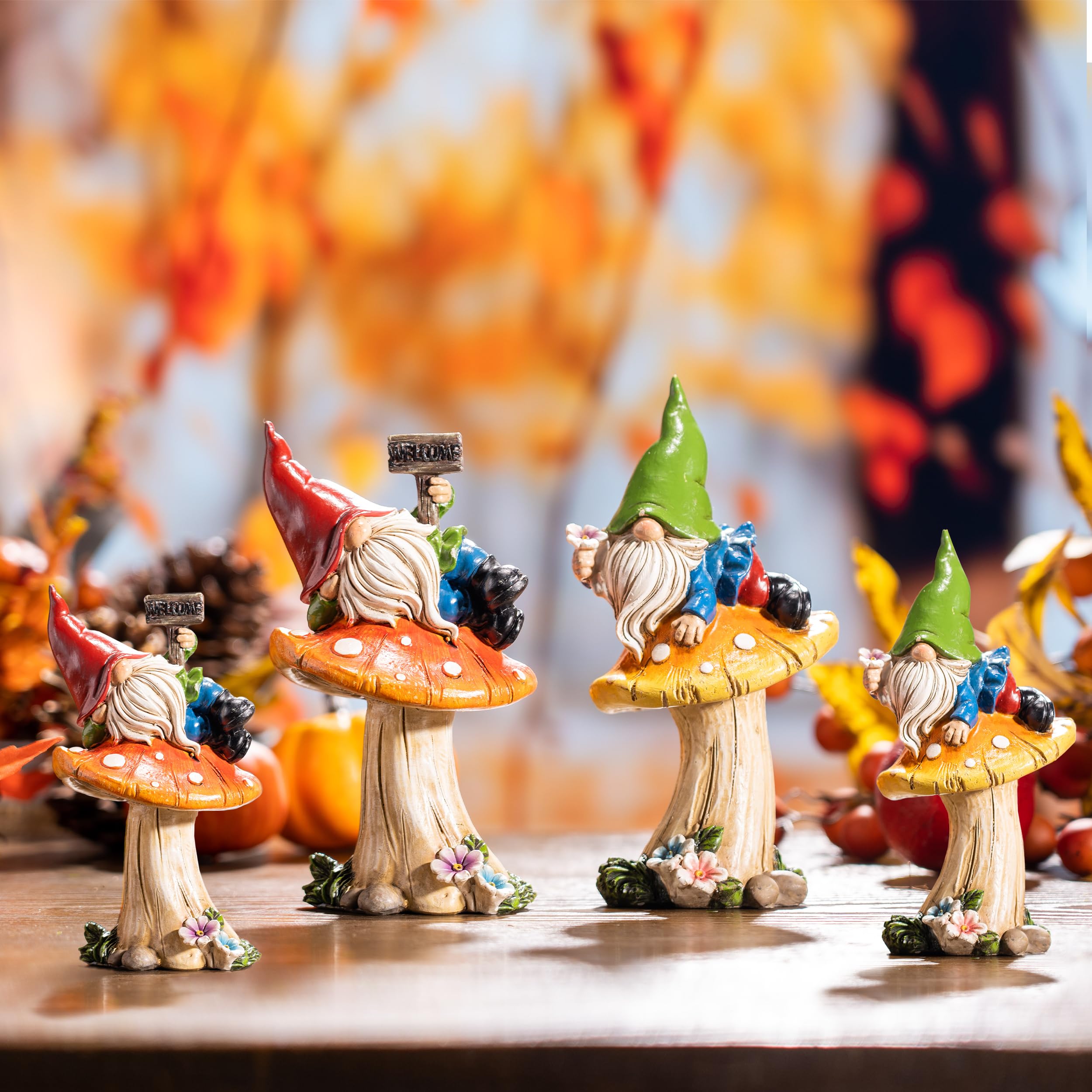 Teresa's Collections gnomes on mushroom dimensions 2.8in x 2.4in x 4.7in for easy placement